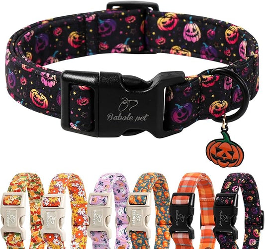 Halloween Dog Collar Spooky Fun Pumpkin Puppy Collar - Light Comfortable Adjustable Pet Collars for Small Medium Large Girl Boy Dogs M