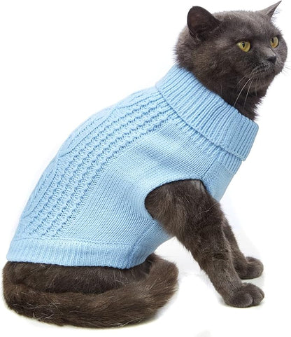Stretchy Cat Sweater - 17 Colors & 6 Sizes | Snug Winter-Ready Knit for Boy/Girl Cats & Kittens(Blue, X-Small)