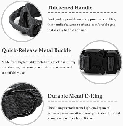 Tactical Dog Collar, Adjustable Military Training Nylon Dog Collar with Control Handle and Heavy Quick-Release Metal Buckle for Small Medium Large Dogs, Grey XXL