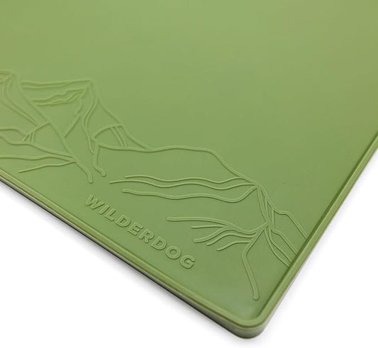 Wilderdog Silicone Pet Placemat Made with 100% Food-Grade Silicone Cone, BPA, PVC, and Phthalate-Free. Non-Toxic, Dishwasher Safe Feeding mat for Bowls with Spill Catcher and Raised Mountain Logo