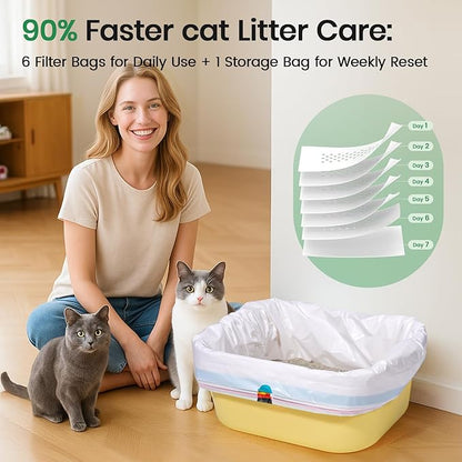 7-Day Sifting Litter System Bags, Heavy Duty Thickened Liners 37x18 Inch (14 Pack), Fits Standard Litter Boxes.