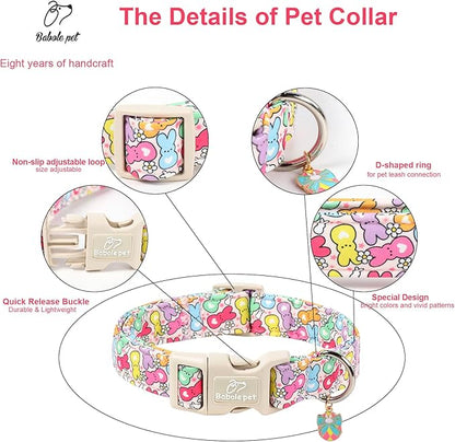 Easter Dog Collar for Large Dogs - Colorful Bunny Print Easter Collar for Male Female Dogs, Lightweight Adjustable Spring Holiaday Dog Collars with Quick Release Buckle L