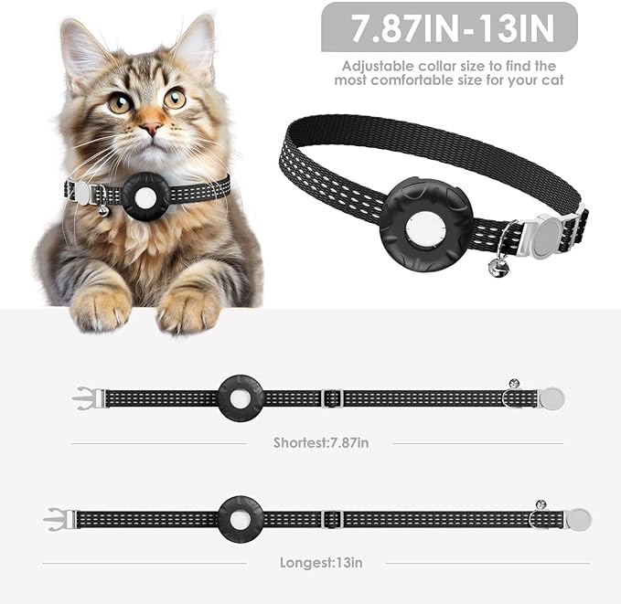 Cat Tracker, GPS Tracker Compatible with Apple Find My App(Only iOS), Waterproof Cat Tracker Collar with Safety Elastic Buckle, No Monthly Fee Pet Tracker, Works with Any Collar