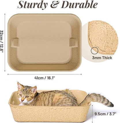 4 Pack Disposable Cat Litter Boxes, Durable Leak-Proof Cardboard Kitty Litter Trays for Temporary Use, Litter Box Liners & Travel, Ideal for Picky Cats