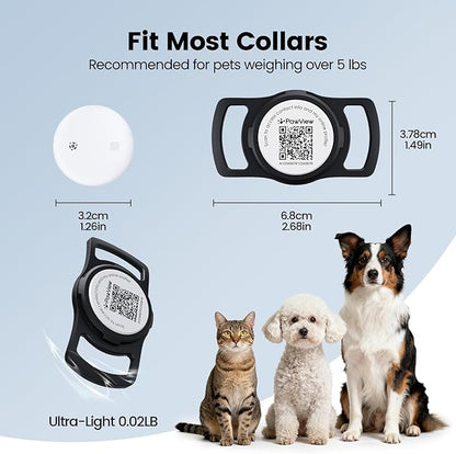 Smart Pet Tracker for Collar - Dog Trackers Location for Pet with Holder, No Monthly Fee, Real-Time Tracking, iOS Only, Emergency Contact, Long-Lasting, Anti-Lost Tracker for Cats, Bag Straps, Black