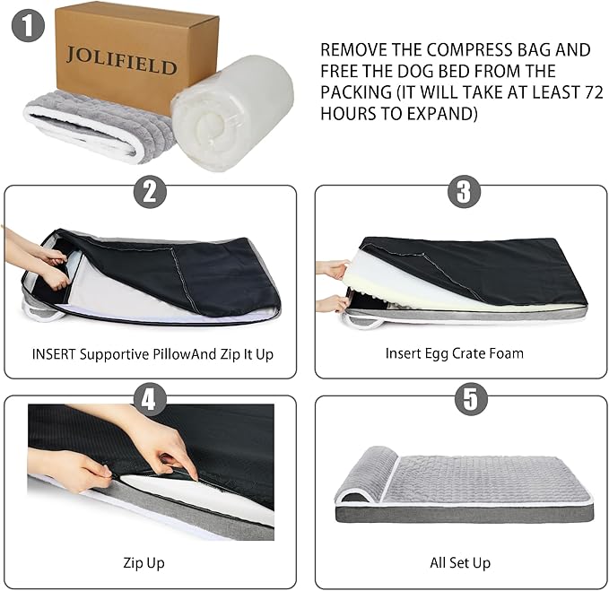 Orthopedic Dog Bed Medium Size Dog with Pillow 30''X20'', Waterproof Soft Comfortable Egg Crate Foam Pet Crate Beds Mat with Removable Washable Cover and Non-Slip Bottom, Grey