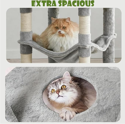 78.8" Large Cat Tree Tower for Indoor Kitties, Multi-Level Furniture Activity Center for Tall Cat Condo with Cozy Perches,Sisal Scratching Posts,Hammock and Basket (78.8 inch Light Gray)