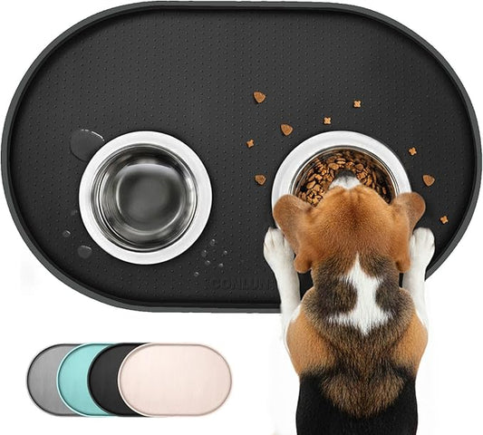 Dog Food Mat,Raised Edges Pet Food Mats for Spill Containment,BPA-Free Silicone Cat Dog Feeding Mat for Floor Waterproof,Rubber Pet Placemats for Food and Water Bowls 1/2 Inch