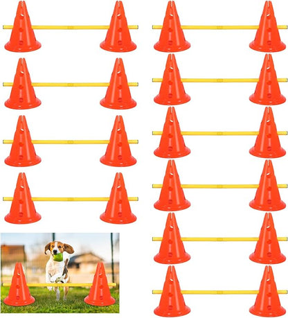 10 Sets Dog Agility Hurdle Cone Set 20 Pcs Exercise Cones with 10 Pcs Rods Adjustable Obstacle Portable Agility Training Equipment Canine Pole(Orange and Yellow)