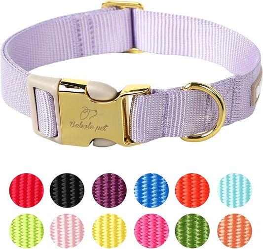 Nylon Dog Collar - Adjustable Lavender Soft Webbing Dog Collars for Small Medium Large Dogs Boy Girl Puppy Collar with Safety Metal Buckle M