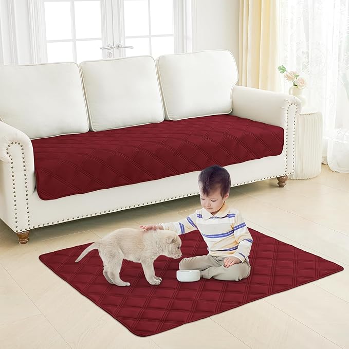 Smiry Waterproof Dog Bed Cover Blanket 30x70, Soft Reversible Pet Blanket, Washable Leakproof Cats Dogs Couch Cover for Sofa, Couch, Furniture, Wine Red/Wine Red