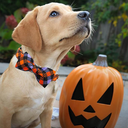 Halloween Dog Collar, Pet Collar Bow Plaid Collars Girl Boy Holiday Pet Collars Gift Bow Dog Collar Cute Soft Puppy Collar for Small Dogs
