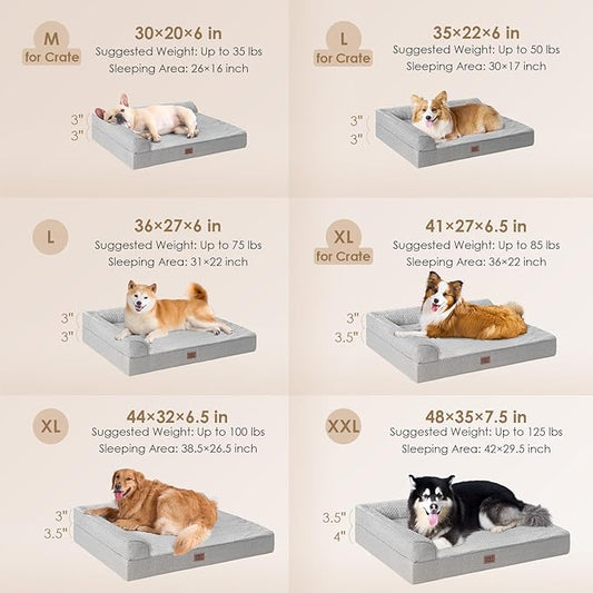 EHEYCIGA XXL Dog Bed Memory Foam, Orthopedic Giant Dog Bed Jumbo with Washable Removable Cover, Waterproof Pet Sofa Couch with Nonskid Bottom, 48x35x7.5, Grey