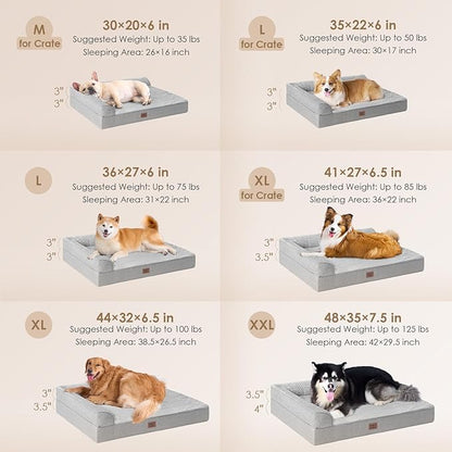EHEYCIGA Memory Foam Dog Bed Large Size Dogs, Orthopedic Dog Bed Large with Washable Removable Cover, Waterproof Pet Sofa Couch with Nonskid Bottom, 36x27x6, Grey