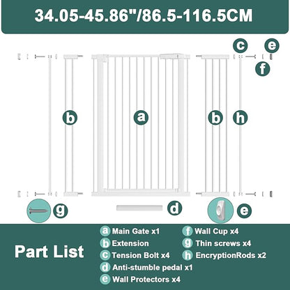 40.55" Tall, 34.05-45.86 Inch Wide, 1.37" Ultra Narrow Spacing Dog Pet Baby Gate Indoor for Doorway Hallway, Pressure Mounted 35 36 37 38 39 40 41 42 43 44 45 Inches Wide