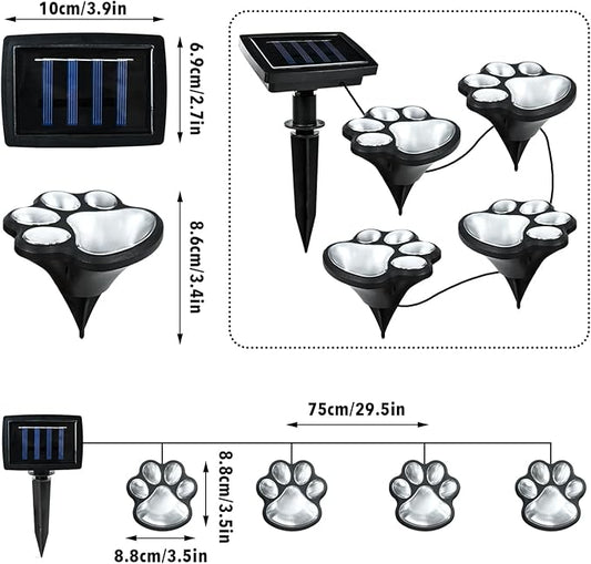 Animal Paw Print Solar Lights Outdoor Garden Decor, 8 Pack Paw Print Lights with Cord, IP55 Waterproof Yard Pathway Decor Light, Cold White Color Light, New Home Birthday Christmas Gift