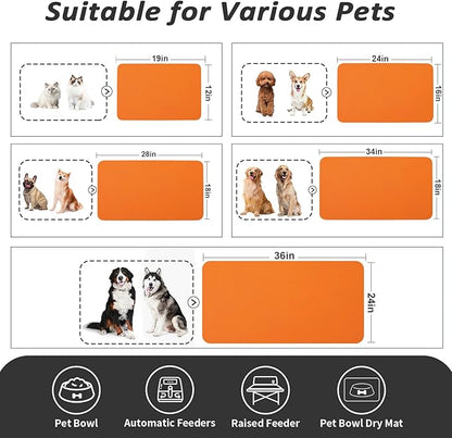 Dog Food Mat - Absorbent Cat Mat for Food and Water, No Stains Pet Feeding Bowl Mat, Easy to Clean Pet Placemats, Quick Dry Dog Water Dispenser Mat for Messy Drinkers | Orange 18"x 28"