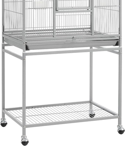 Topeakmart 53.5inch Height Large Bird Cage Extral Space Parrot Cage with Wooden Perch & Stand for Conures Parakeets Budgies, Light Gray