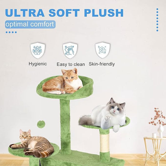 FDW | 70" Cat Tree Tower | Green | Multi-Level Indoor Activity Center with Sisal Scratching Posts, Condos, Plush Perches, Hanging Cat Toys | Sturdy, Easy to Assemble | for Kittens & Adult Cats