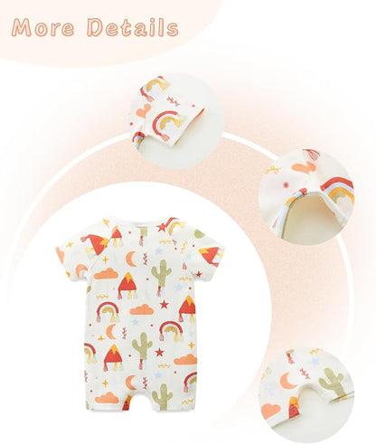 Unisex Summer Trendy 2-Pack Rompers Short Sleeve Zipped Bodysuit Infant Cotton Outfits