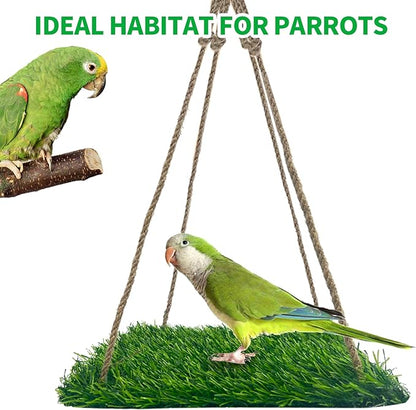 FlidRunest Large Bird Swing Toy, Bird Grass Mat Hammock Swing with Hooks, Parrot Climbing Foraging Toy for Cockatoo,Parakeets,Budgie,Sun Conure, Small to Medium 15.7x7.8 Inches