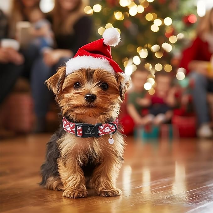 Christmas Dog Collar - Cute Red Santa Christmas Puppy Collar with Safety Buckle, Soft Adjustable Holiday Dog Collars for Small Medium Large Dogs L