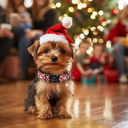 Christmas Dog Collar - Cute Red Santa Christmas Puppy Collar with Safety Buckle, Soft Adjustable Holiday Dog Collars for Small Medium Large Dogs S