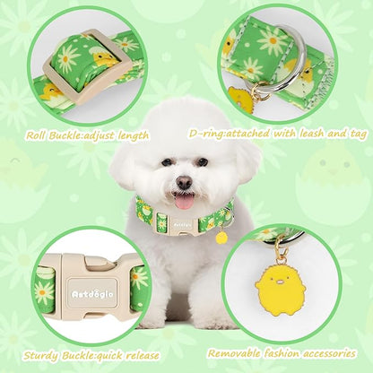 Easter Dog Collar for Large Dogs, Easter & Spring Theme Large Dog Collar with Cute Chick Hatching Pattern, Adjustable Easter Dog Collars Girl Boy Collar for Dogs -L