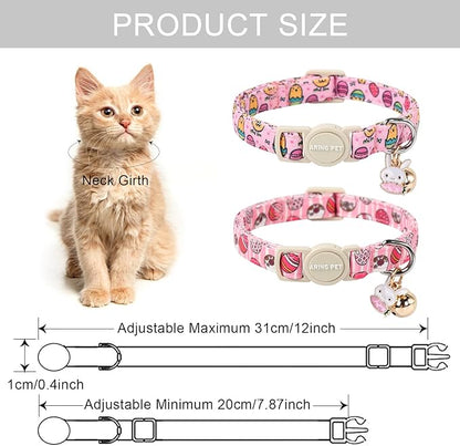 ARING PET 2 Pack Easter Cat Collars-Cute Easter Eggs Cat Collar Breakaway with Bell&Pendant, Adjustable Pink Chick Kitten Collars with Safety Buckle for Girl&Boy Cats