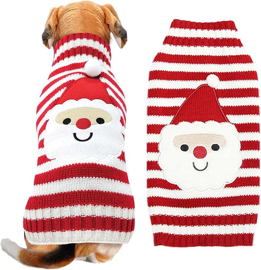 Dog Christmas Sweater Xmas Pet Clothes Cute Striped Santa Claus Costume Holiday Puppy Cat Jumpers Outfits New Year Gifts for Small Medium Large Dogs (XXL, Red White Stripe Santa Claus)