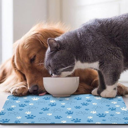 Dog Food Mat, Absorbent Water Bowl Mats Cat Pet Feeding Placemats Blue 24 * 32 inch