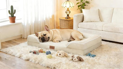 Comfort Expression Orthopedic Dog Bed for Small Dogs 20x14 Inch, Waterproof Supportive Egg Crate Foam Small Pet Bed with Removable Bolsters, Dog Couch with Washable Cover & Non-Slip Bottom, Beige