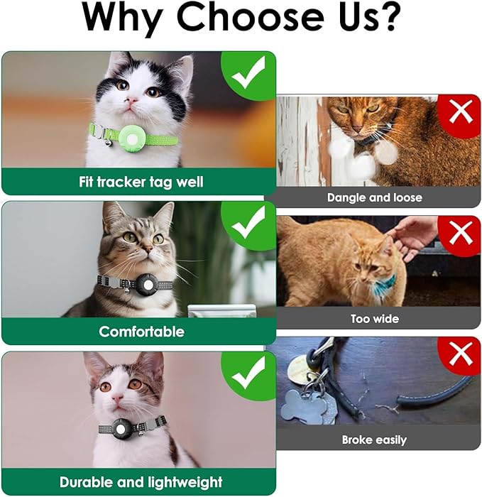Cat Tracker, MINI GPS Tracker for Cats, No Monthly Fee Pet Tracker Compatible with Apple Find My App(Only iOS), Real-Time Tracking, Smart Alerts, Up to 1-Year Battery, Waterproof
