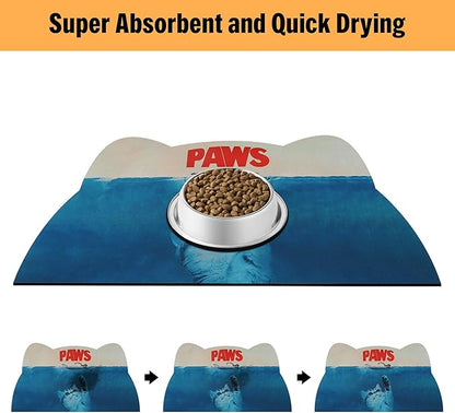 Cat Food Mat - Pet Feeding Mat for Floor, Non-Slip, Waterproof, Super Absorbent, Easy to Clean, Blue, Cat, Dog 18.1''x9.8''