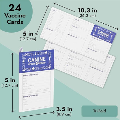 Juvale Puppy Record Card - Compact Portable Puppy Vaccination Record & Ink-Resistant Dog Vaccination Card - Dog Breeding Supplies - Pack of 24, 5 x 3.5 in Folded, White, Paper