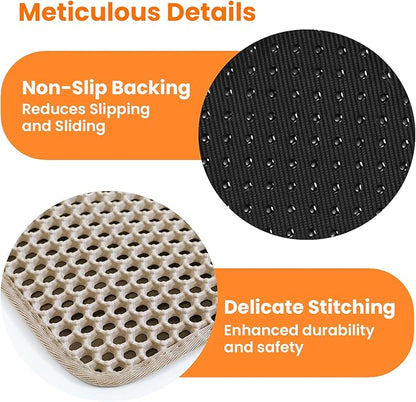 Extra Large Cat Litter Mat, 30x22 Inches Honeycomb Double Layer Cat Litter Trapping Mat, Non Slip Waterproof Urine Proof Large Kitty Litter Box Mat for Floor, Kitten Supplies, XL, Beige