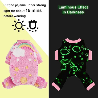 Dog Sweaters Small Girl Warm Fleece Pajamas, Cute Extra Small Dog Clothes, 4 Legs Puppy Jumpsuit Pjs Soft Stretchy Doggie Onesies Pet Outfit Apparel for Chihuahua Yorkie, Rainbow Pink, XXS