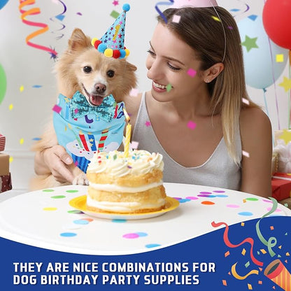 Weewooday Dog Birthday Party Supplies Birthday Boy Girl Cake Bandana Triangle Scarf Party Hat Dog Bow Tie Collar with Numbers for Large Medium Small Dog Puppy 1st Birthday(Cute Style,Medium)