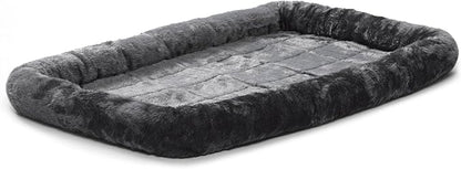 MidWest Homes for Pets QuietTime Dog Bed – Gray Faux Fur Bolster, Ultra-Soft and Machine Washable, Fits 48-Inch Crates and Carriers, for Extra-Large Breed Dogs