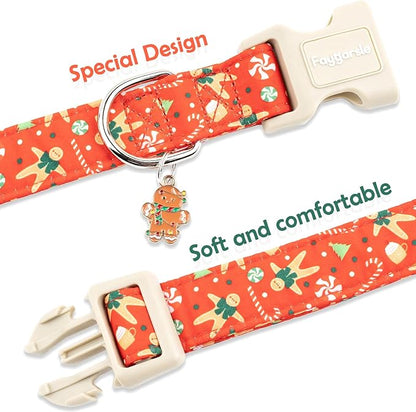 Faygarsle Christmas Dog Collar, Red Gingerbread Pattern, Plastic Buckle with Metal D-Ring, Holiday Pet Accessory, for Small Medium Large Dogs XS