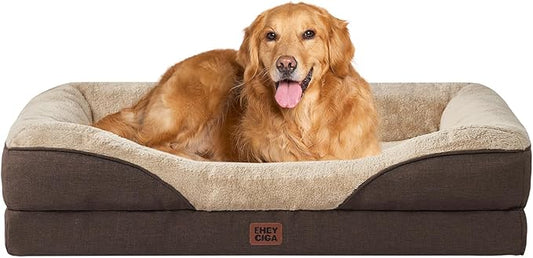 EHEYCIGA Orthopedic XL Dog Bed for Large Sized Dog, 48x35x7.5 Inch Extra Large Memory Foam Dog Couch Bed with Sides, Waterproof Liner & Washable Removable Cover, Bolster Pet Sofa, Brown
