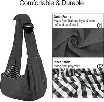 PETLOFT Reversible Dog Cat Sling Carrier, Small Carrier, Adjustable Sling, Hands Free Cross Body Carrier with Collar Hook for Dog/Cat/Bunny up to 11lb (Dark Grey)