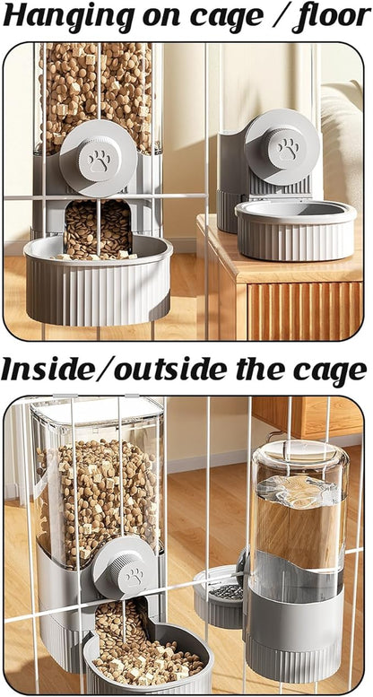 GPY Automatic Hanging Gravity Pet Feeder and Water Dispenser Set ，Automatic Rabbit Feeder and Dog Water Dispenser for Dogs Cats Pets Animals Large Capacity (Blue Water Feeder&Food Feeder) (Grey)