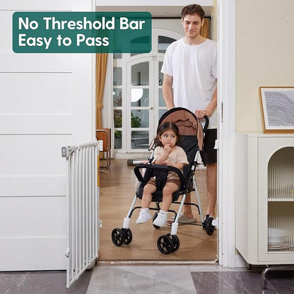 Babelio Baby Gate for Stairs & Doorways, 26-43" W 34" H Extra Tall| No Bottom Bar| Easy Installation| One-handed Operation| Auto-close| Hardware Mount (Drill Needed) Safety Dog/Pet Gate Indoor (White)