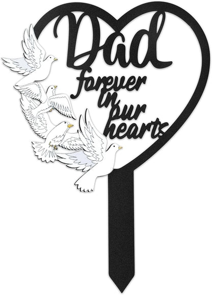 BUoonyer Stake Graves Cemetery Decorations - Dad Metal Memorial Grave Markers, Father Heart Graveyard Sympathy Plaque, Dove Remembrance Graveside Burial Decor Sign for Outside Yard Garden