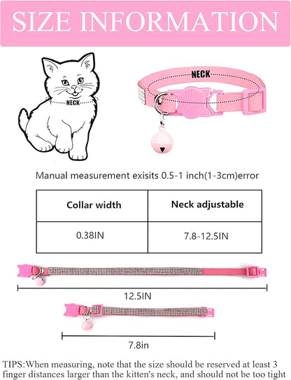 Cat Collars for Girl Cats with Rhinestone Soft Velvet,Breakaway Cat Collars with Bell,Adjustable Safe Kitten Collar (Black White)