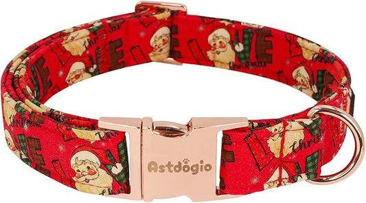 Christmas Dog Collar，Soft Cotton Dog Collars for Medium Dogs, Dog Christmas Collar with Santa for Small Medium Large Dogs, Adjustable Red Collars Perfect for Girl or Boy Dog Collars-M