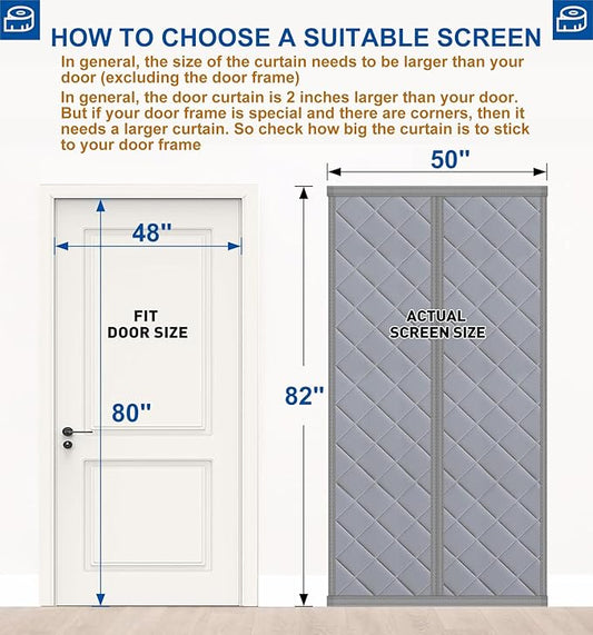 Cotton Thermal Door Screen Draft Stopper Cover Made of Oxford and Cotton Fill Fit 48x80inch Door Screen Door Itself Size 50x82inch Curtains for Winter, Insulated Door Curtain for Doors