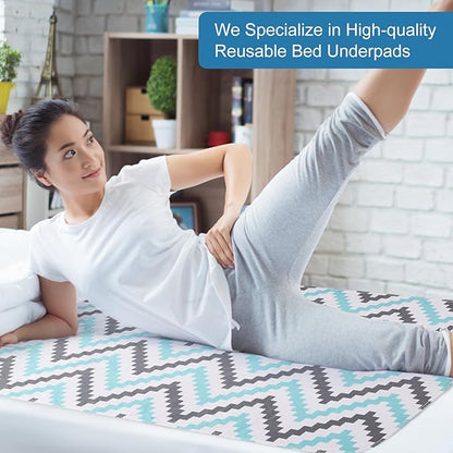 OUTCREATOR® Washable Bed Pads 34" x 56" (Pack of 2), Incontinence Mattress Protector, Anti-Slip Waterproof Underpads for Adults Kids Elderly Pets, Absorbency & Reusable Bedwetting Pads (Wave)