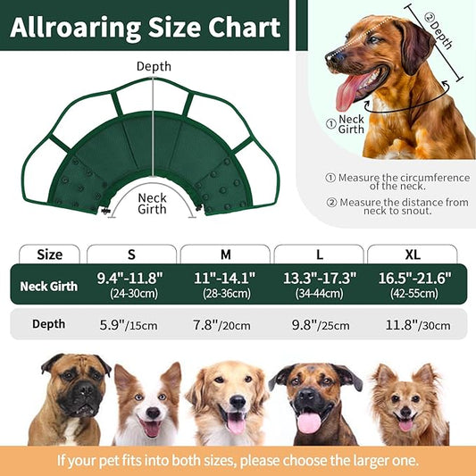 Allroaring Dog Cone Alternative, Soft Dog Cones for Large Dogs, Adjustable Doggie Recovery Cone Collar Comfy Pet Elizabethan Collars to Stop Licking for Wound Healing Care Spay Neuter, Green L